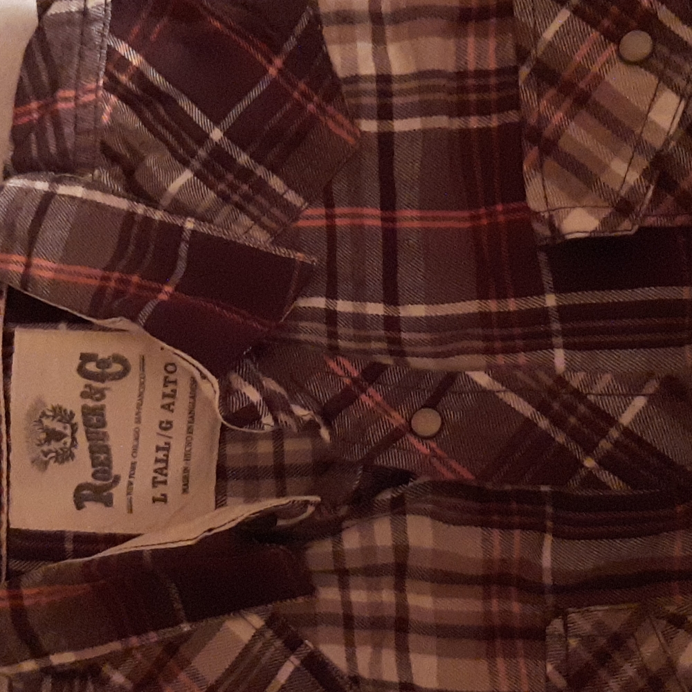 Men's Large Tall Plaid SHIRT W/ POCKETS, Brown, Cream, Red, $Firm